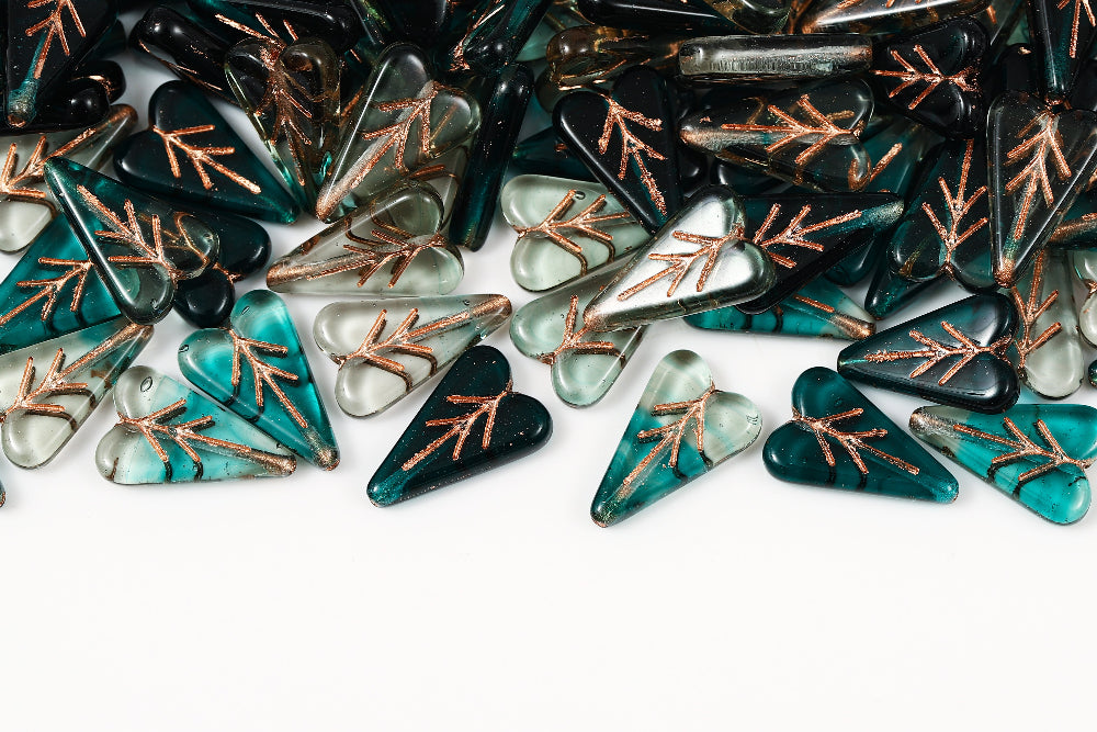 Heart Leaf 16×11mm Crystal Green Mixed With Copper 1-Hole Czech Beads
