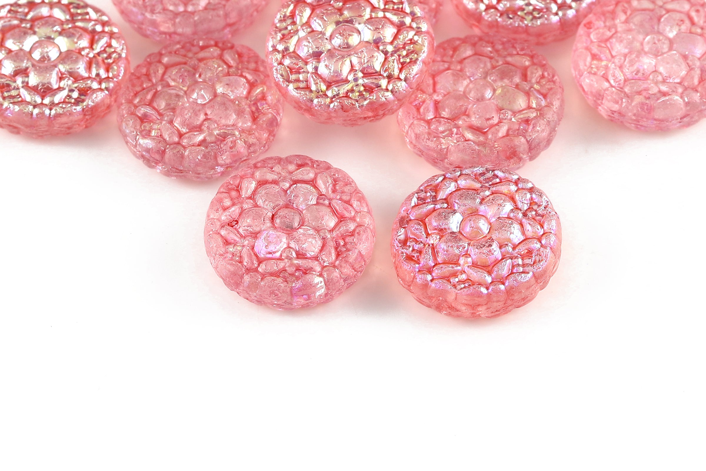 Flower Coins 18mm Crystal AB Rose 1-hole Czech Beads