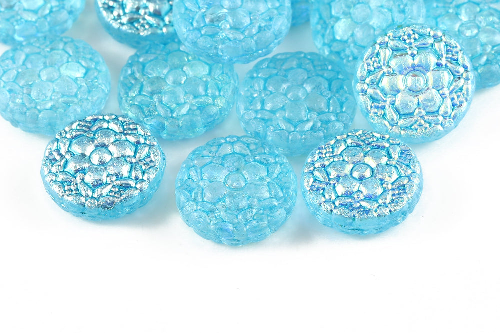 Flower Coins 18mm Crystal AB Aqua 1-hole Czech Beads