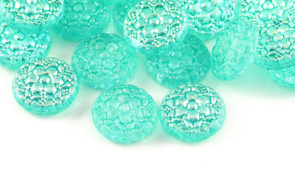 Flower Coins 18mm Crystal AB Sky Blue 1-hole Czech Beads