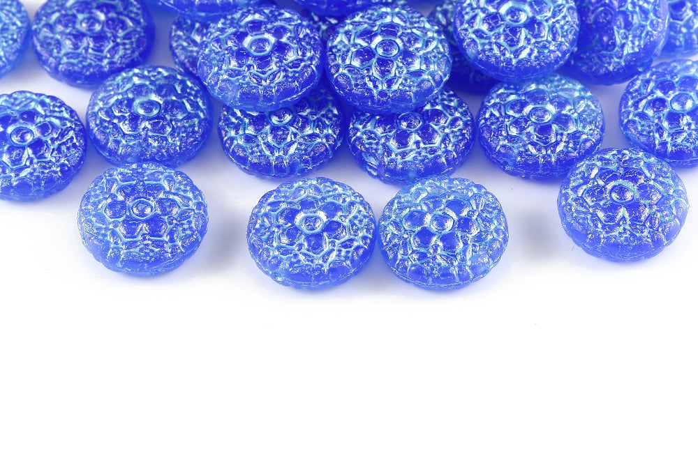 Flower Coins 18mm Sapphire With Blue 1-hole Czech Beads