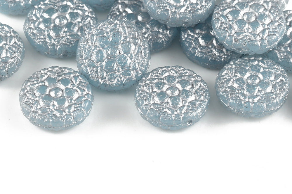 Flower Coins 18mm Crystal Aquamarine Mixed With Silver 1-hole Czech Beads