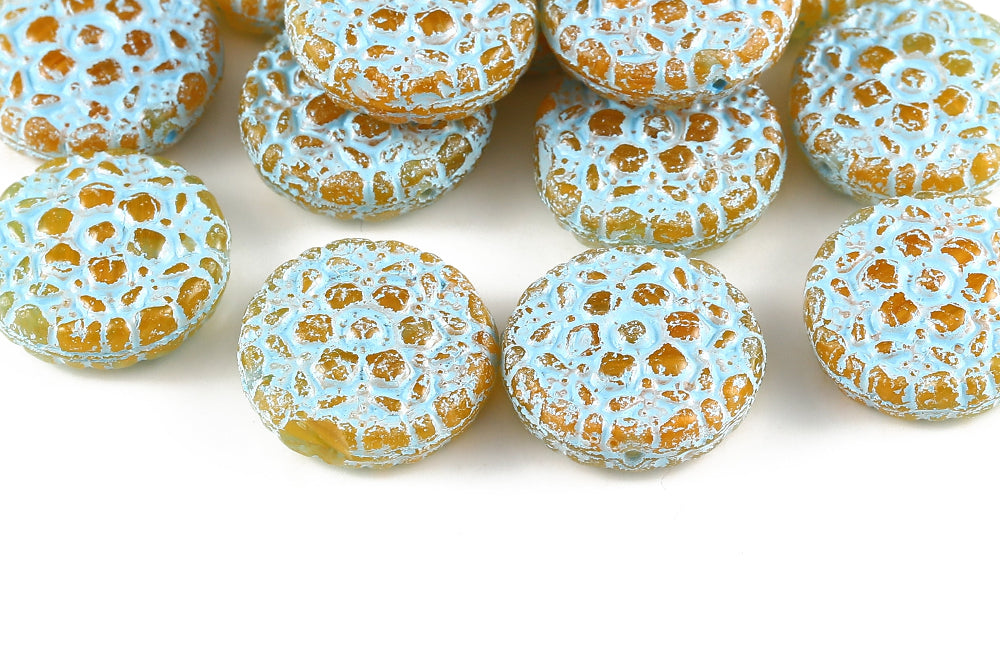 Flower Coins 18mm Crystal Sun Mixed With Blue 1-hole Czech Beads