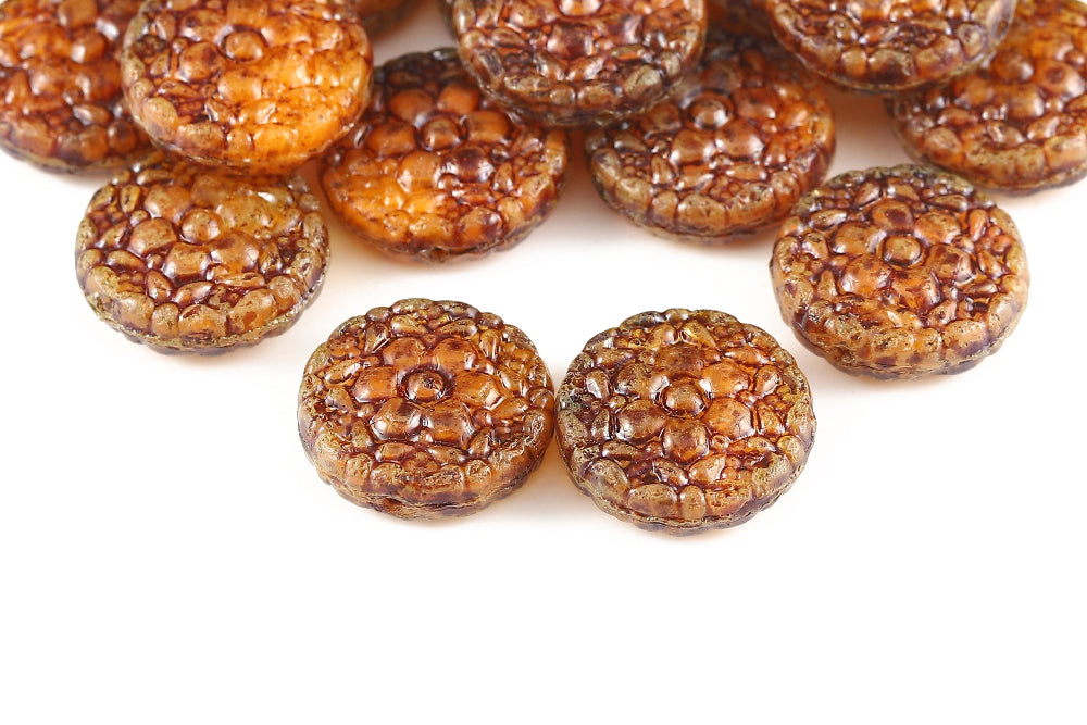 Flower Coins 18mm Crystal Sun Mixed Travertin 1-hole Czech Beads