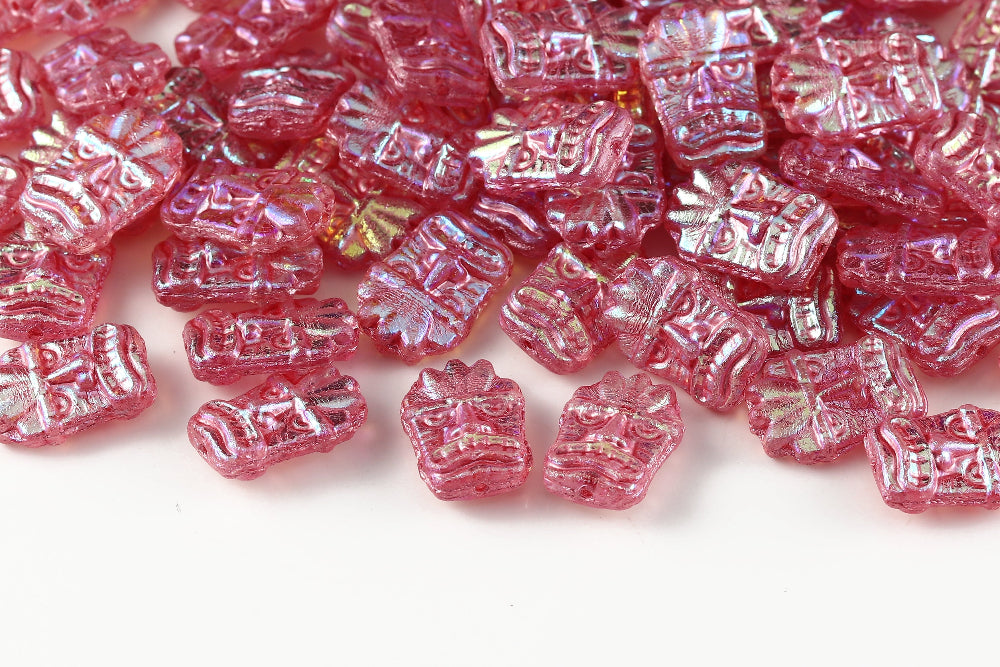 Mask 17×12mm Crystal AB Full With Pink 1-Hole Czech Beads