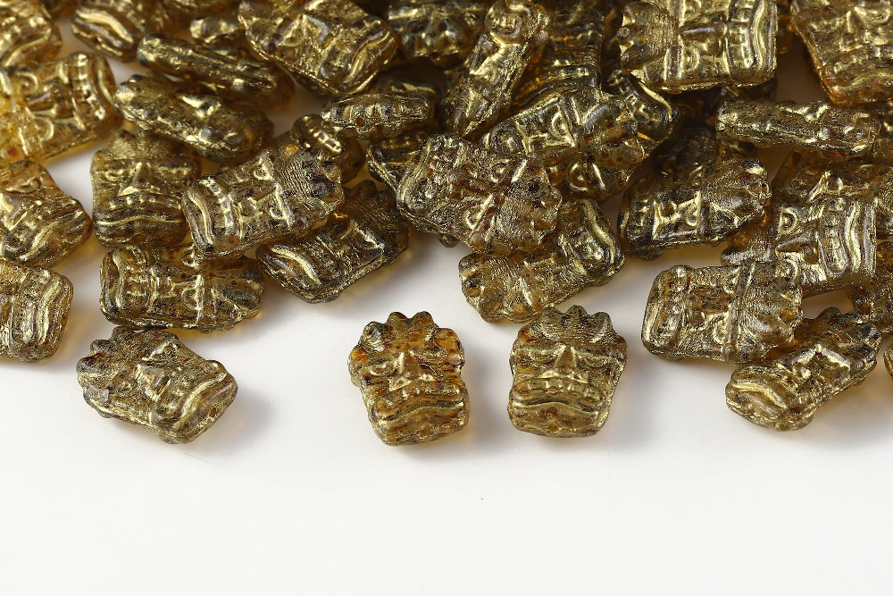 Mask 17×12mm Crystal Travertin With Gold 1-Hole Czech Beads