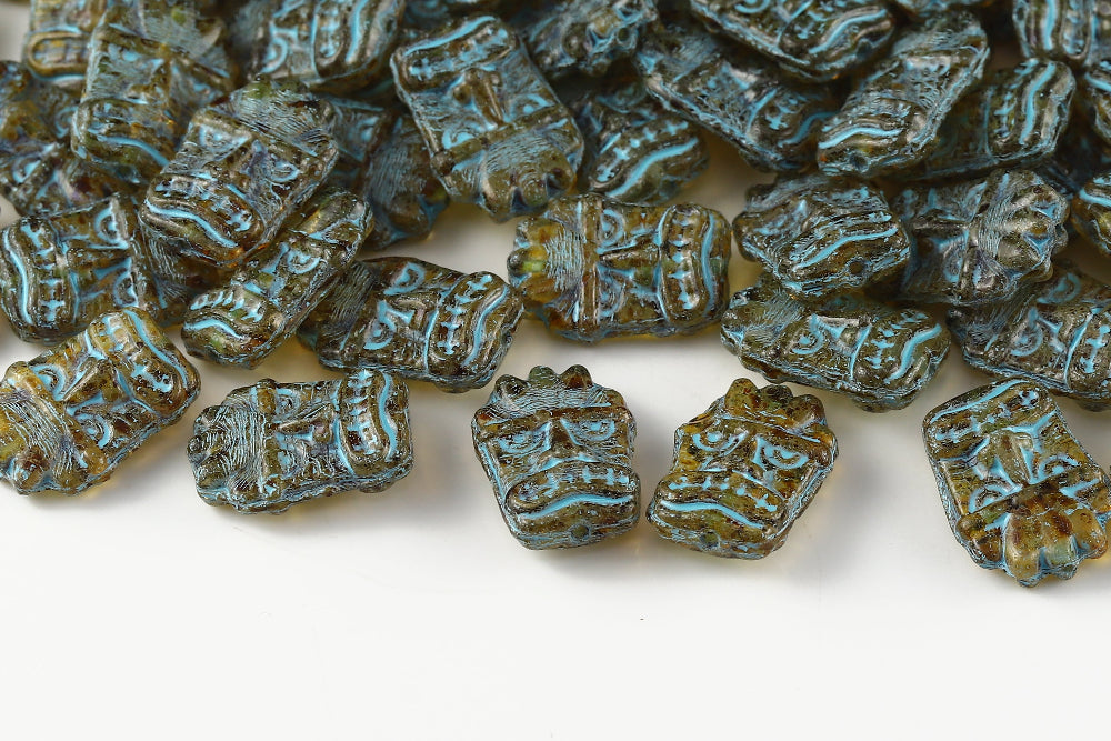 Mask 17×12mm Crystal Travertin With Blue 1-Hole Czech Beads