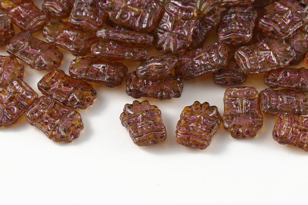 Mask 17×12mm Crystal Travertin With Pink 1-Hole Czech Beads