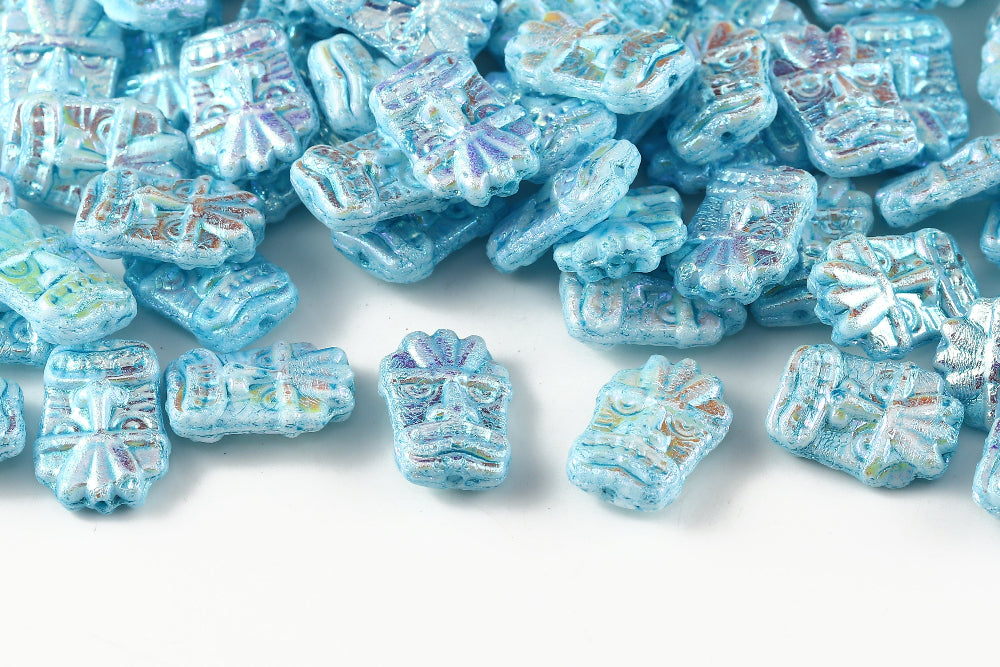 Mask 17×12mm Alabaster AB Full With Blue 1-Hole Czech Beads