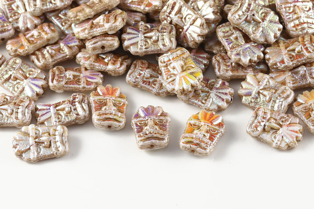Mask 17×12mm Alabaster AB Full With Rose Gold 1-Hole Czech Beads