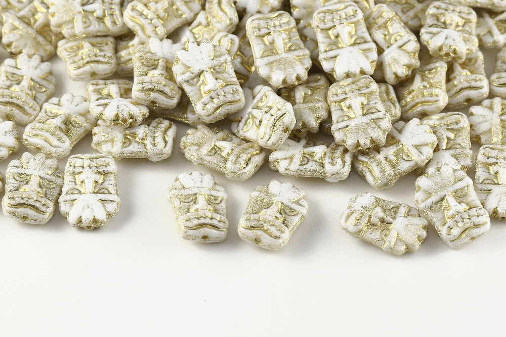 Mask 17×12mm Alabaster With Gold 1-Hole Czech Beads