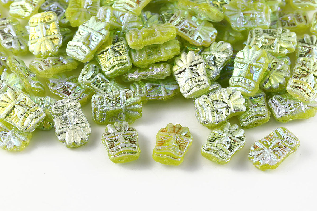 Mask 17×12mm Olivine Mixed AB Full 1-hole Czech Beads