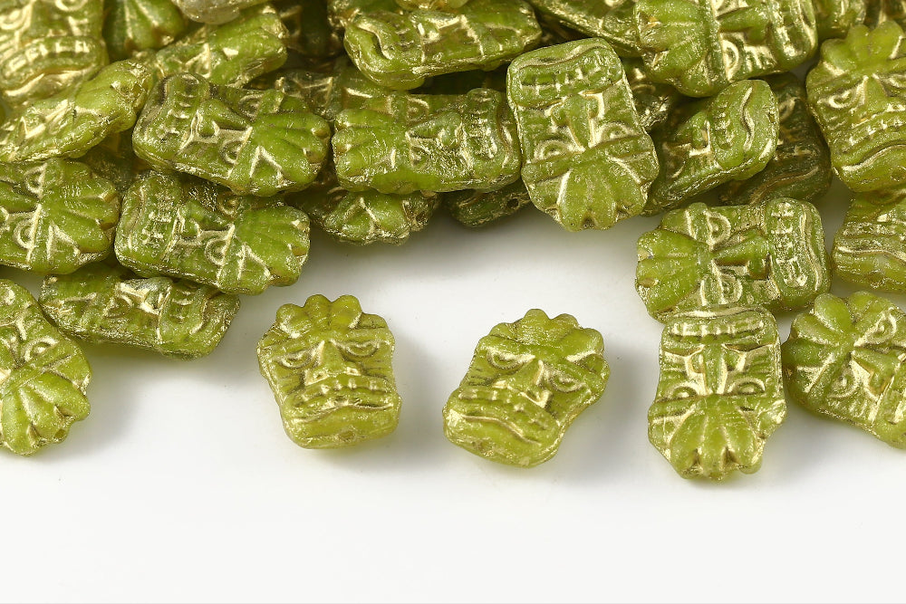 Mask 17×12mm Limecicle With Gold 1-Hole Czech Beads
