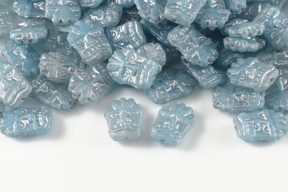 Mask 17×12mm Crystal Aquamarine Mixed With Silver 1-Hole Czech Beads