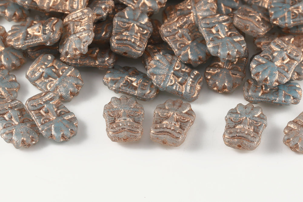 Mask 17×12mm Crystal Aquamarine Mixed With Copper 1-Hole Czech Beads