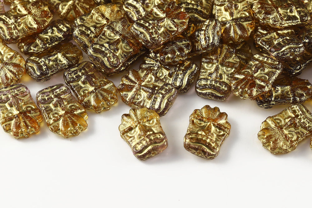 Mask 17×12mm Topaz Violet Mixed With Gold 1-Hole Czech Beads