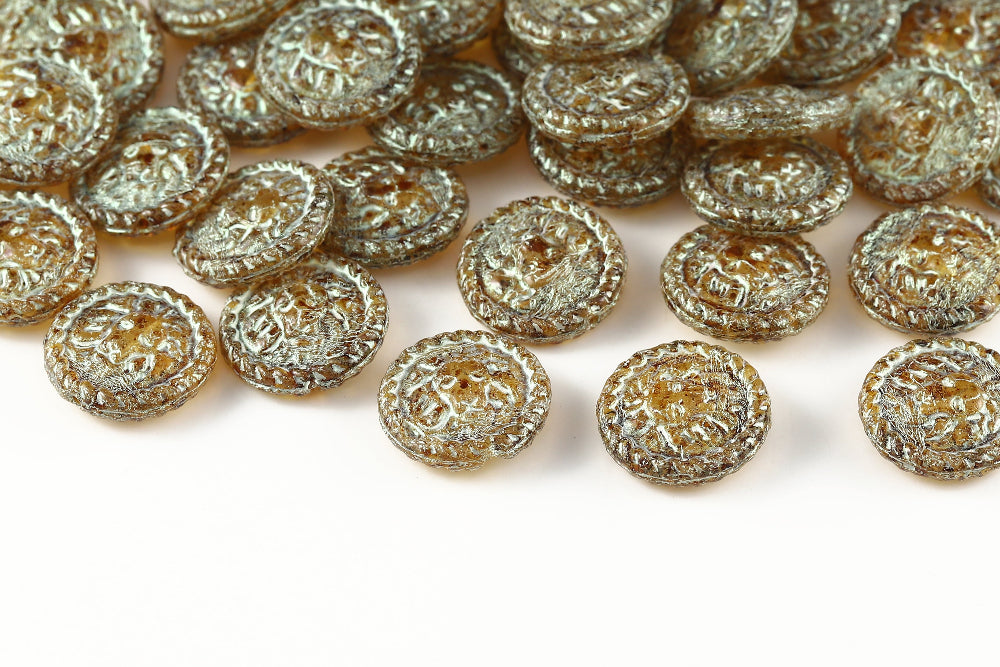 Lion Coins 18mm Crystal Travertin With White 1-Hole Czech Beads