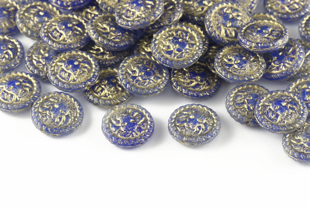 Lion Coins 18mm White Opal Sapphire Mixed With Gold 1-Hole Czech Beads