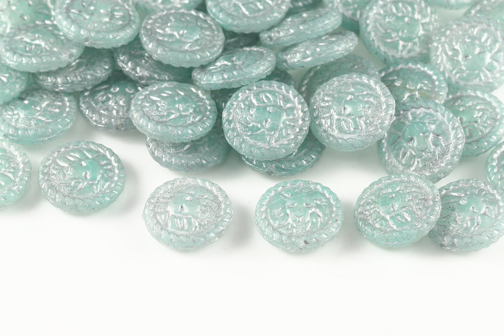 Lion Coins 18mm Crystal Caribbean Sea Mixed With Silver 1-Hole Czech Beads