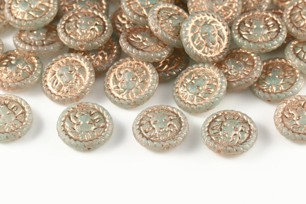Lion Coins 18mm Crystal Caribbean Sea Mixed With Copper 1-Hole Czech Beads