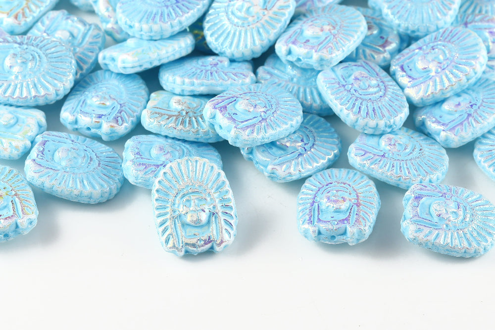Indians 20×16mm Alabaster AB Full With Blue 1-Hole Czech Beads