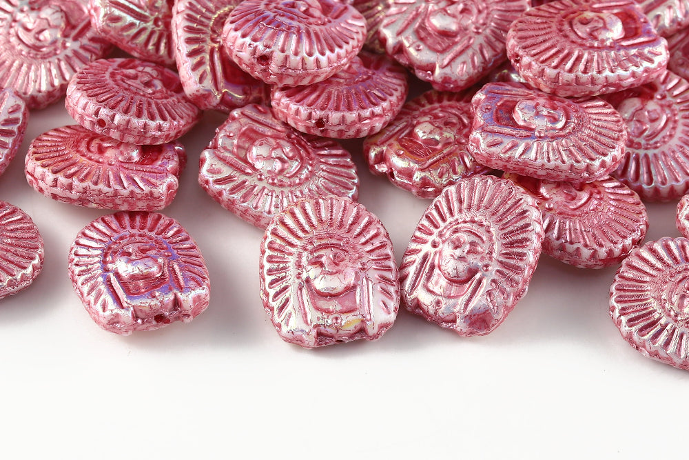 Indians 20×16mm Alabaster AB Full With Pink 1-Hole Czech Beads