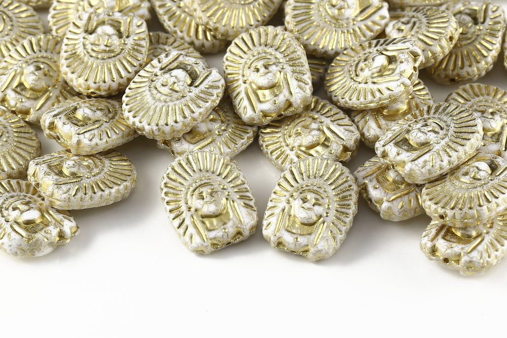 Indians 20×16mm Alabaster With Gold 1-Hole Czech Beads