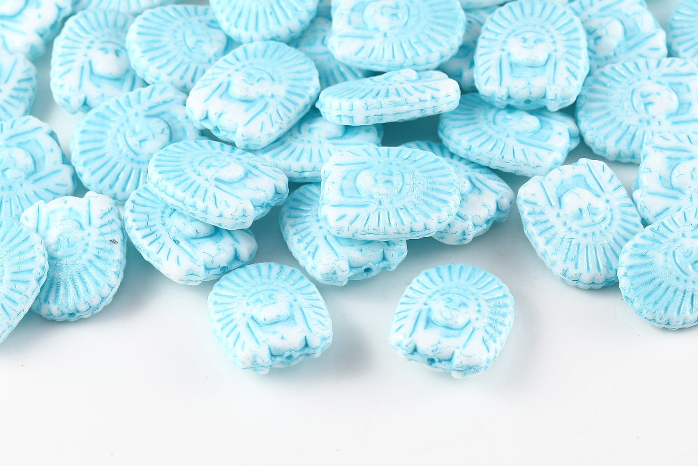 Indians 20×16mm Alabaster With Blue 1-Hole Czech Beads
