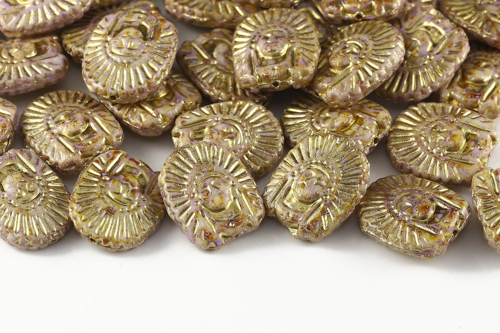 Indians 20×16mm Alabaster Travertin Violet With Gold 1-Hole Czech Beads