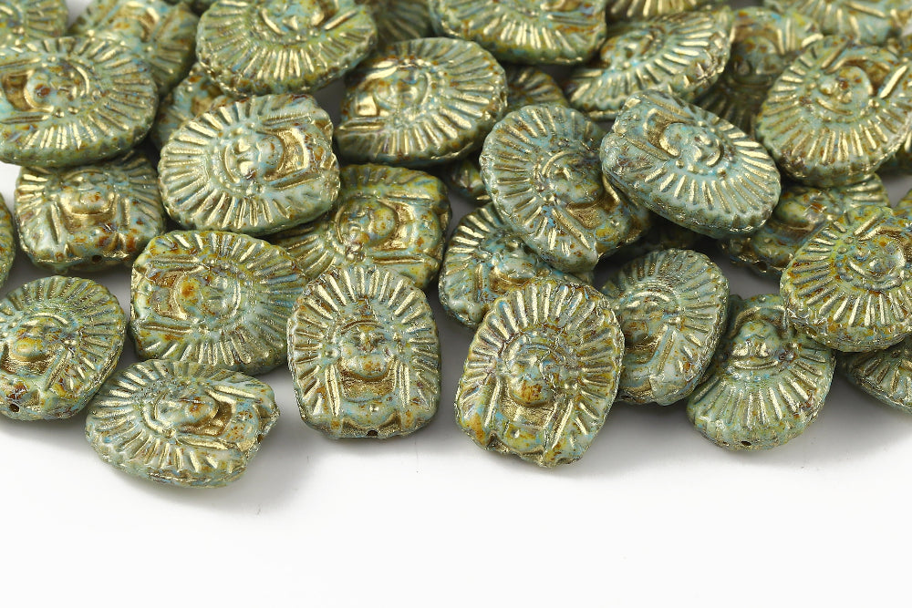 Indians 20×16mm Alabaster Travertin Blue With Gold 1-Hole Czech Beads
