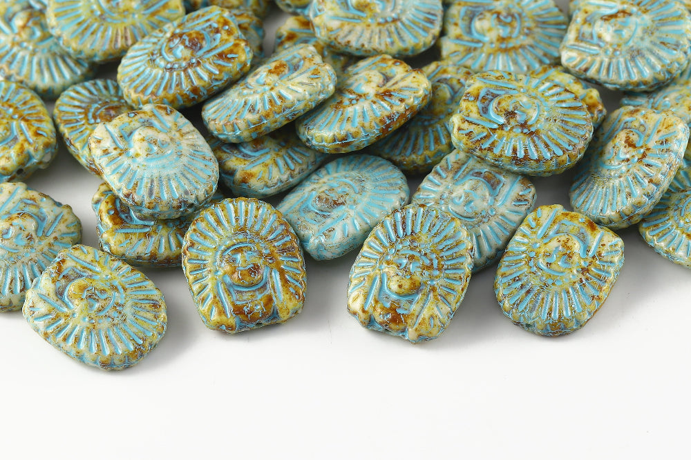 Indians 20×16mm Alabaster Travertin With Blue 1-Hole Czech Beads