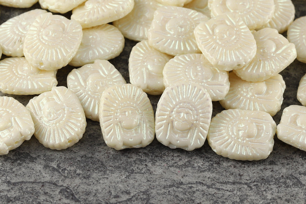 Indians 20×16mm Ivory With White 1-Hole Czech Beads