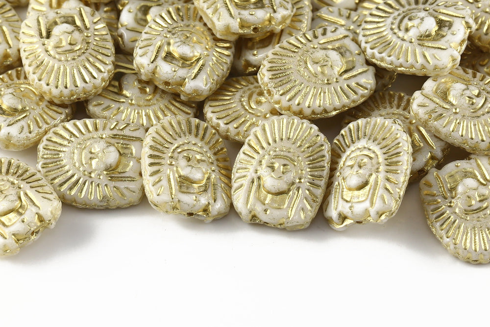 Indians 20×16mm Ivory With Gold 1-Hole Czech Beads
