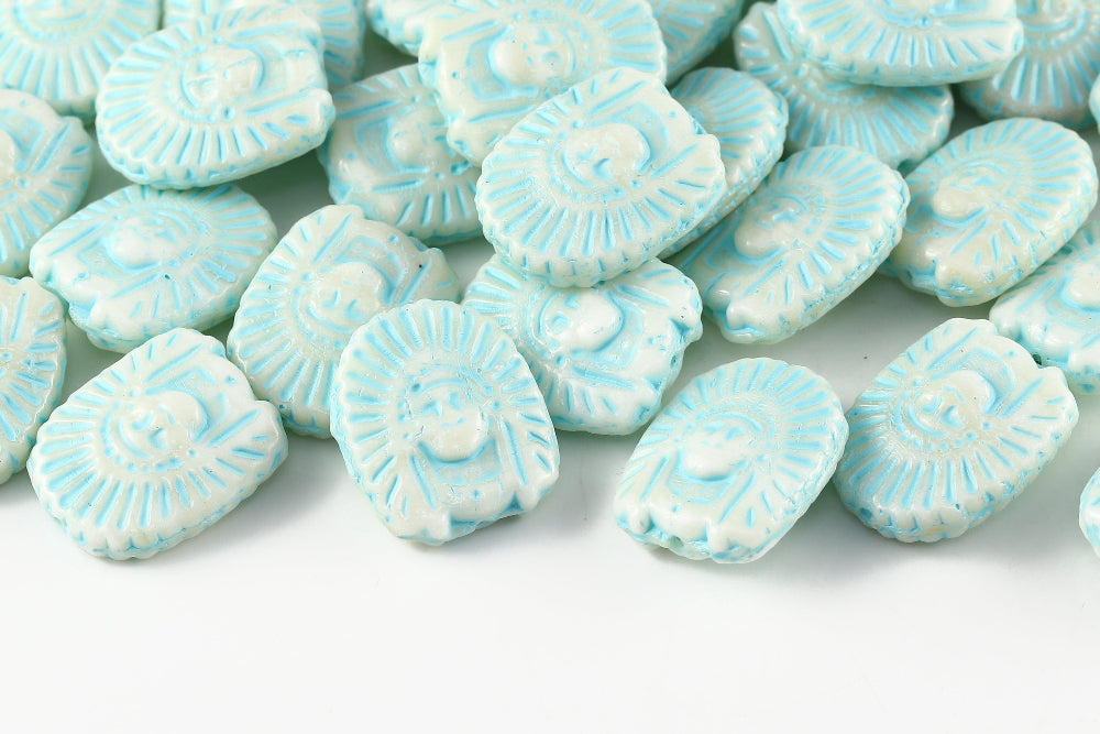 Indians 20×16mm Ivory With Blue 1-Hole Czech Beads