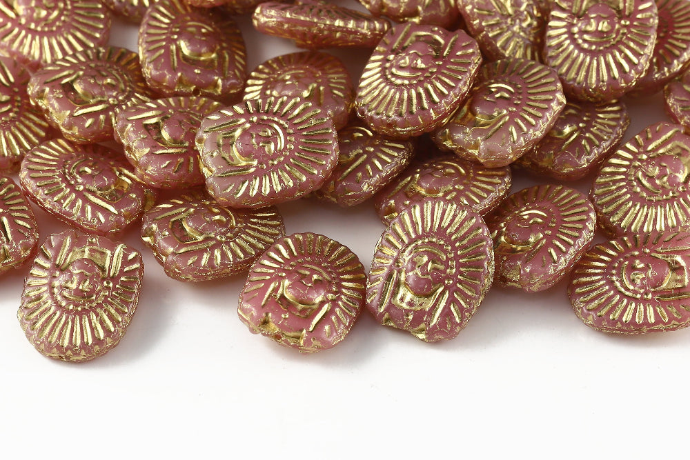 Indians 20×16mm Opaque Rose With Gold 1-Hole Czech Beads
