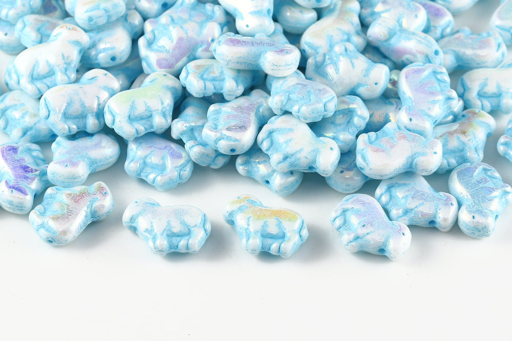 Sheep 15×11mm Alabaster AB Full With Blue 1-Hole Czech Beads