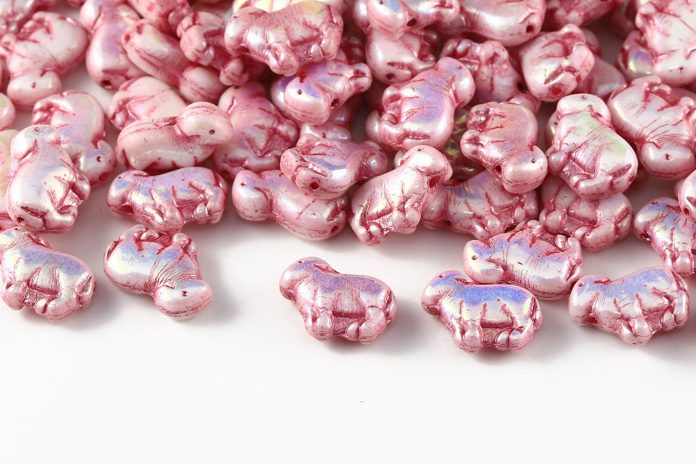 Sheep 15×11mm Alabaster AB Full With Pink 1-Hole Czech Beads