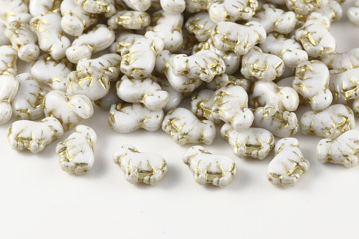 Sheep 15×11mm Chalk With Gold 1-Hole Czech Beads
