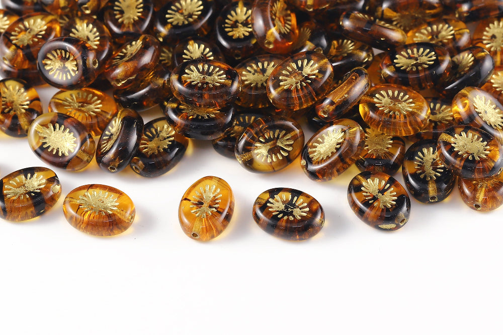 Kiwi 14×10mm Topaz Sandwich With Gold 1-hole Czech Beads