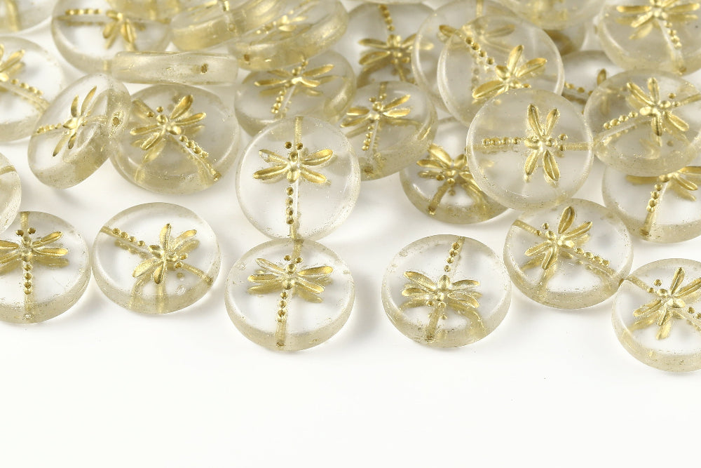 Dragonfly 17mm Crystal With Gold 1-Hole Czech Beads