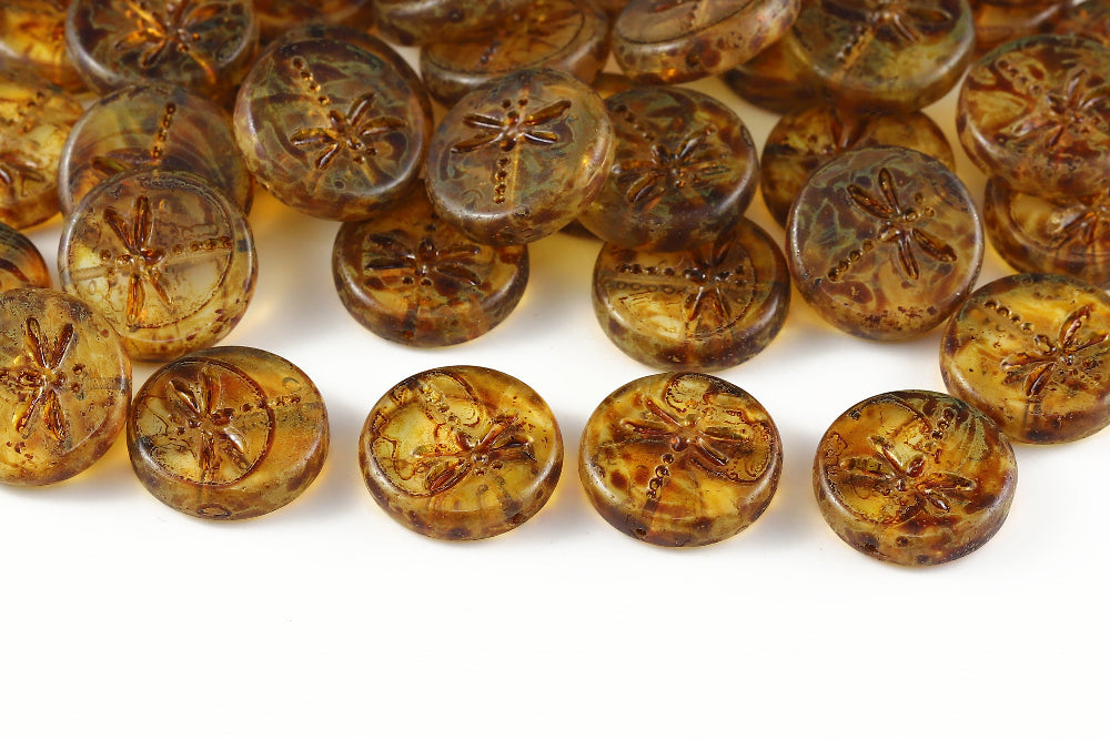 Dragonfly 17mm Crystal Travertin 1-Hole Czech Beads