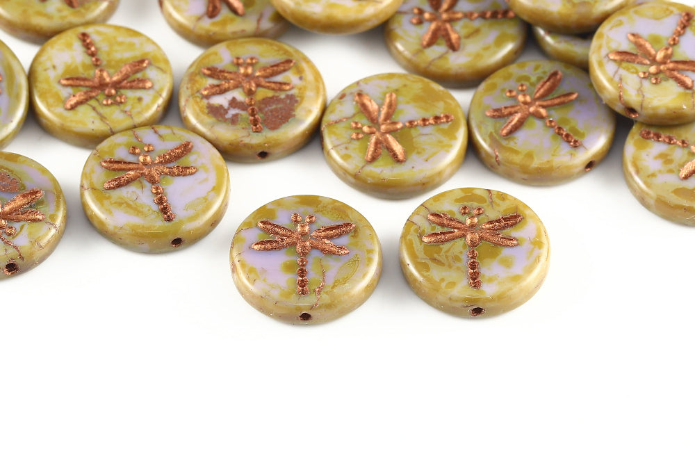 Dragonfly 17mm Opal Purple Travertin With Copper 1-Hole Czech Beads
