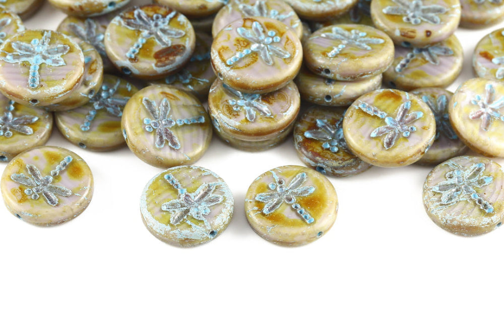 Dragonfly 17mm Silk Amethyst Travertin With Blue 1-Hole Czech Beads