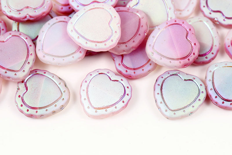 Heart 18×18mm Crystal Rose Mixed AB Full Matt Czech Glass Beads