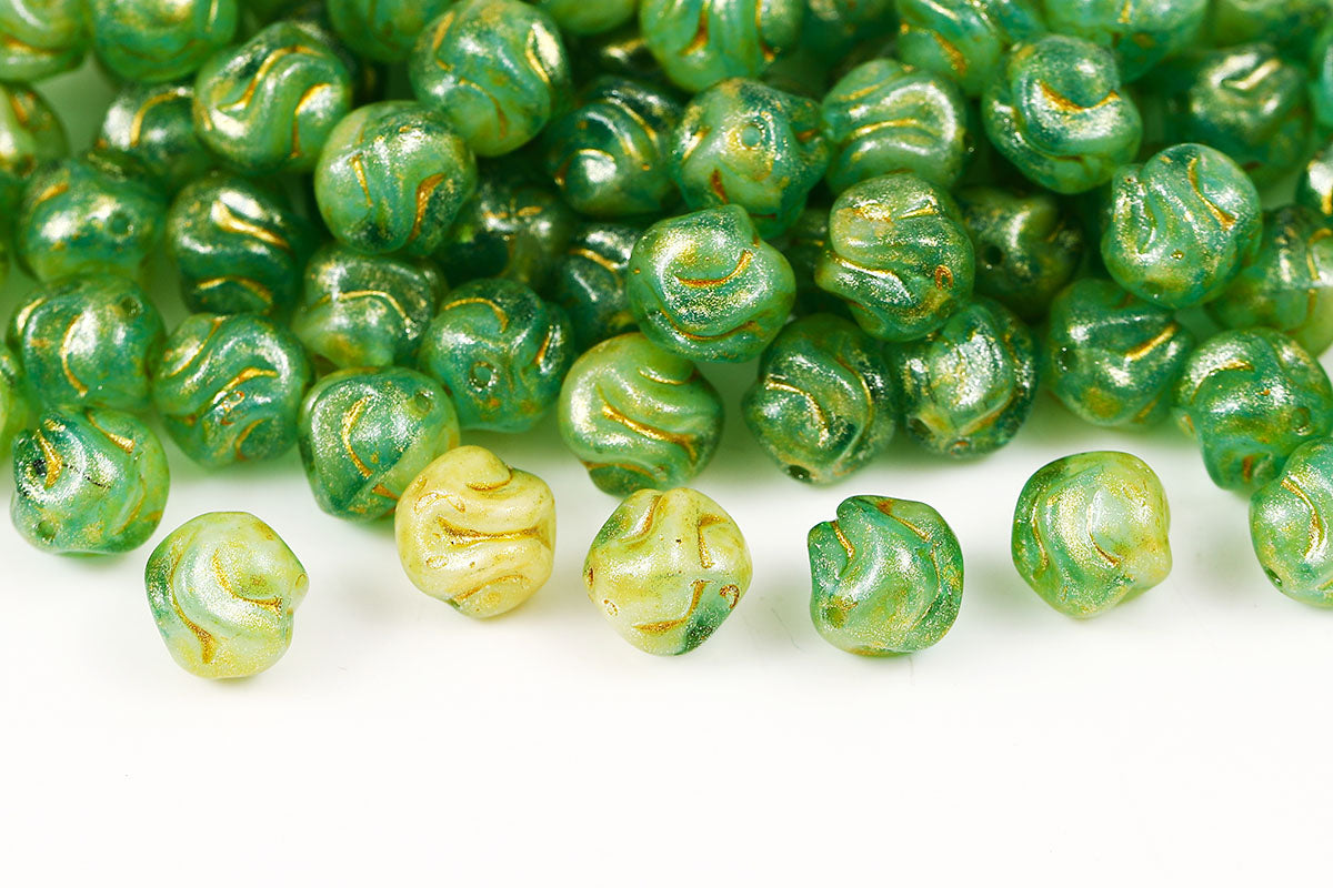 Yarn Ball 8mm Crystal Aqua Mixed Gold Finish 1-Hole Czech Beads
