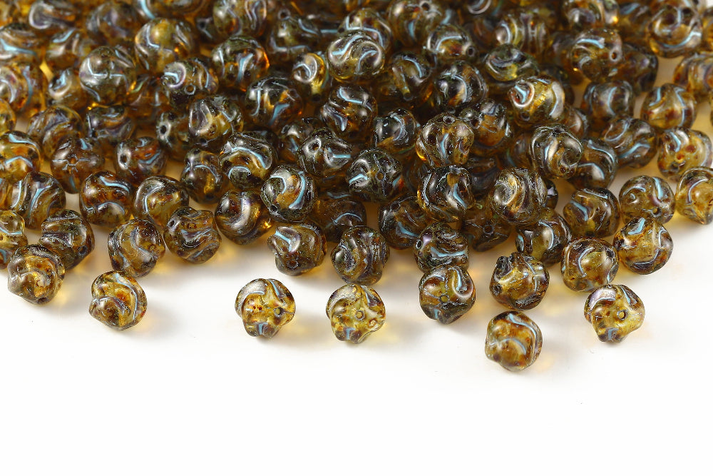 Yarn Ball 8mm Crystal Travertin With Blue 1-Hole Czech Beads
