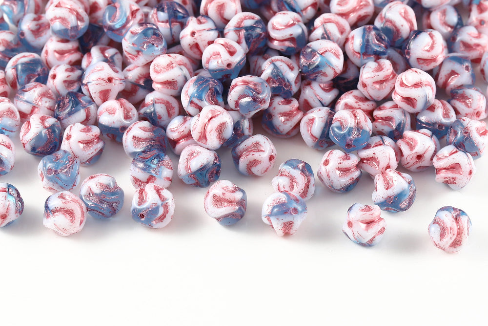 Yarn Ball 8mm Chalk Blue Mixed With Pink 1-Hole Czech Beads