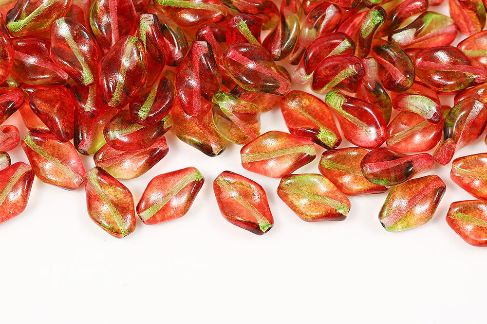 Curved Oval 14×9mm Crysta Red Green Mixed Finish 1-hole Czech Beads