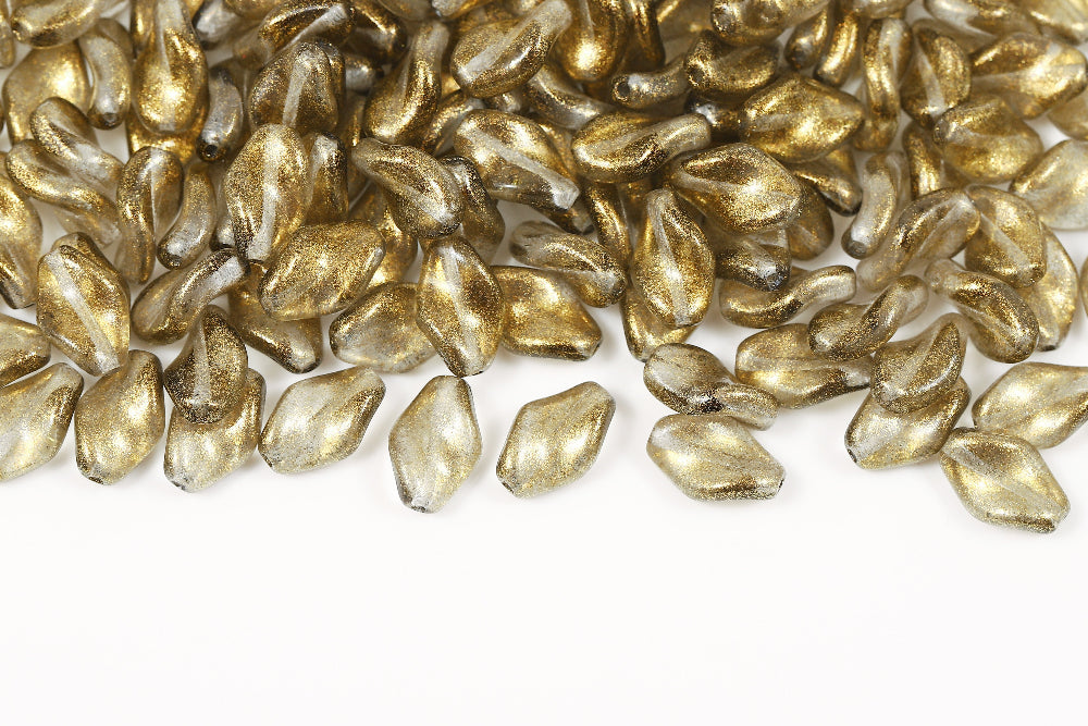 Curved Oval 14×9mm Crystal Gray Gold Glitter 1-hole Czech Beads