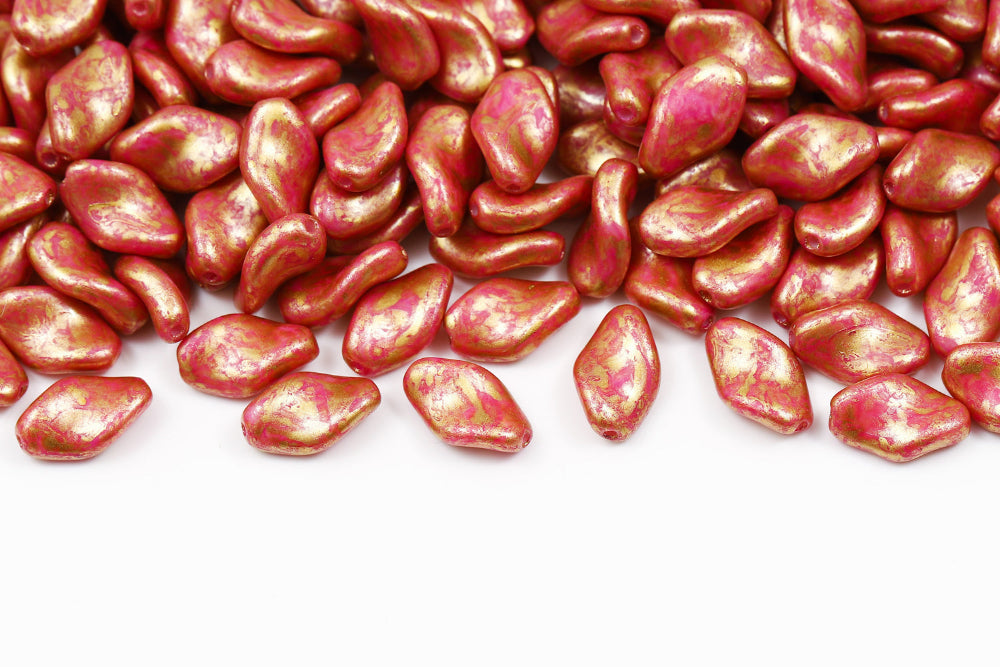 Curved Oval 14×9mm Alabaster Indian Pink Gold Speckle 1-hole Czech Beads